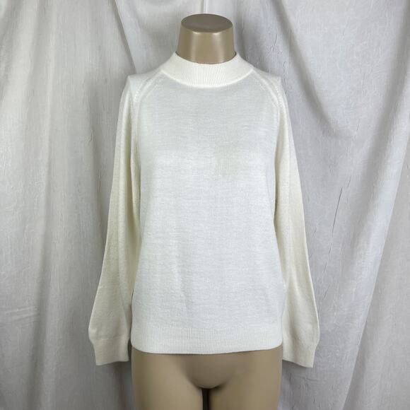VTG 90’s Designers Originals Cream Sweater Mock Turtle Neck Knit Petite Large - Picture 1 of 16